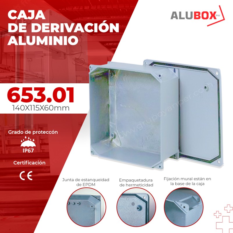 CAJA DE DERIVACION DE ALUMINIO 166x141x64 IP66-IP67 ALUBOX - Productos -  Anyo Electric - Suministro Electrico